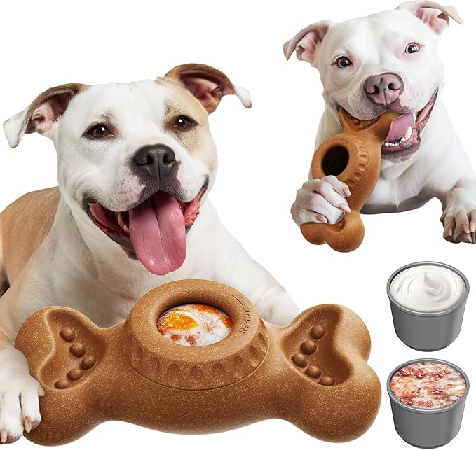 SHINKAI Refillable Frozen Dog Toy – Tough Chew & Ice Cream Holder for Aggressive Chewers, Reduces Anxiety & Destructive Behavior (Brown)