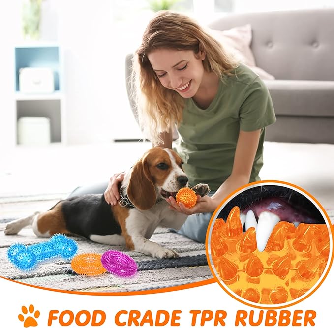 Yunsailing 9 Pcs Dog Squeaky Toys Set, Gift for Dog Squeaky Balls Donut Bone Shape Teething Toys for Small Medium TPR Rubber Pet Chew for Training Fetching Teething