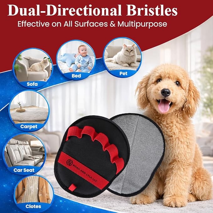 Upgraded Pet Hair Removal Glove for Dogs & Cats, Reusable Electrostatic 5 Finger Pet Hair Remover, Dog & Cat Grooming Glove for Couch Carpet Laundry Car Seat, Lint Brush Black