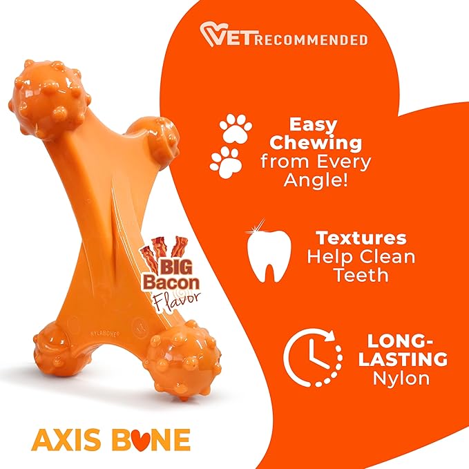 Nylabone Power Chew Axis Bone Chew Toy for Dogs, Dog Toys for Aggressive Chewers, Bacon Flavor, X-Large/Souper - 50+ lbs. (1 Count)