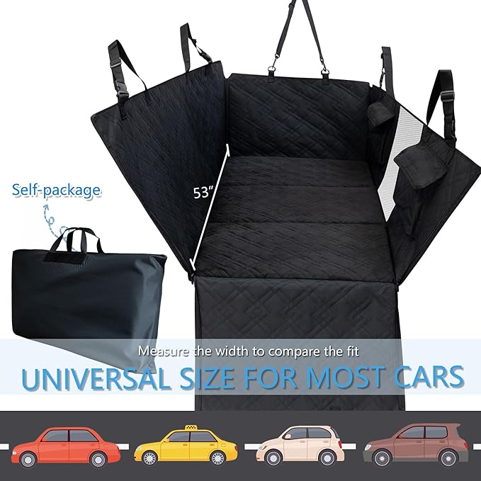 Soft-Brushed Back Seat Extender, Dog Car Seat Cover with Hard Bottom as a Hammock Bed for Pets Travel, Waterproof Nonslip Back Protector Fits for Cars & SUVs