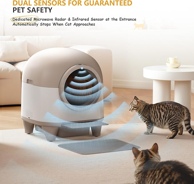 WARCAT Self Cleaning Litter Box Automatic, 90 L Automatic Cat Litter Box for Multiple Cats APP-Controlled with Smart Sensors, Safety Protection,Mat,1 Roll Garbage Bag (Brown)