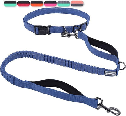 VIVAGLORY Hands Free Dog Leash Bungeeone Running Dog Leash with Waist Belt for Running Walking & Jogging, Bungee & Around Waist for Pet, M, Navy Blue/Black