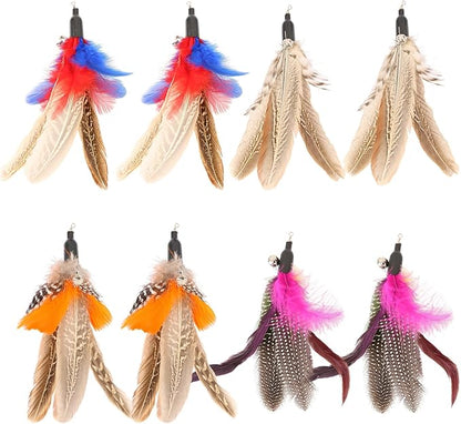 Cat Feather Wand Refills, Assorted Handmade Bird Feather Replacements, Interactive Cat Toy Refills for Indoor Cats & Kittens(8 pcs, Colorful)