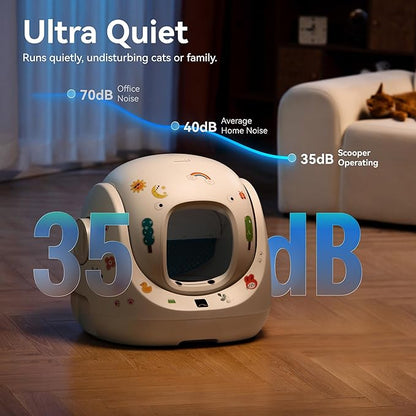 CATLINK Self Cleaning Litter Box, Pinch-Free Safety Protection, Automatic Litter Box Health Monitor for Kitten/Senior/Short-Legged, Suits Beginner/Traveler, SE White/Large (Multi-Cat Household)