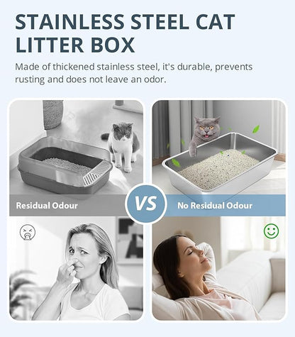 Stainless Steel Cat Litter Box, 6in Cat Litter Pan for Cats and Rabbits, Metal Litter Box High Sides Nonstick Odor Control Anti-Corrosion