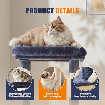 DUMOS Large 63in Cat Tree Tower, Multi Level Cat Climbing Tower with Condo, Natural Sisal Scratching Posts, Extended Platform, Hammock, Pet House for Indoor Cats and Kittens Play, Dark Grey