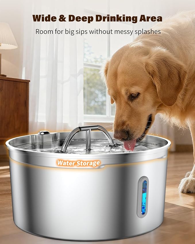 Dog Water Fountain for Large Dogs, 7L/236oz Stainless Steel Dog Fountain Water Bowl Dispenser, Automatic Cat Water Fountain with Ultra Quiet Pump, Large Drinking Area
