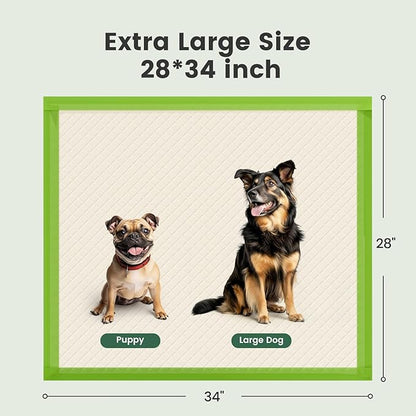 Gardner Pet Dog Pee Pads Extra Large 28"x34", XL Thicker ECO Green Disposable Puppy Training Pads Super Absorbent Full Edge-Wrapping Pad for Dogs, Puppies, Cats, Rabbits (50 Count)