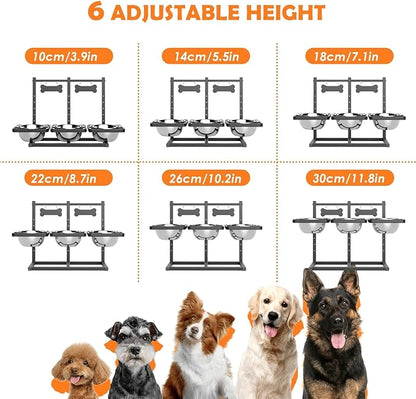Elevated Dog Bowls for Large Dogs, 6 Height Adjustable Raised Stand with Mat, Two Signature Cards and Three 1700ML Bowls, for Large Breed and Multi-Pet Households
