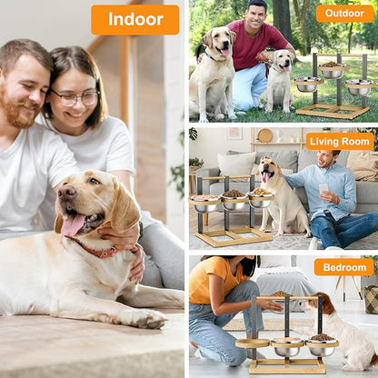handrong Elevated Dog Bowl,5 Height Adjustable Raised Dog Bowl,Dogs Food Bowls Stand Feeding Station with 3 Food and Water Bowls for Medium,Large Dogs