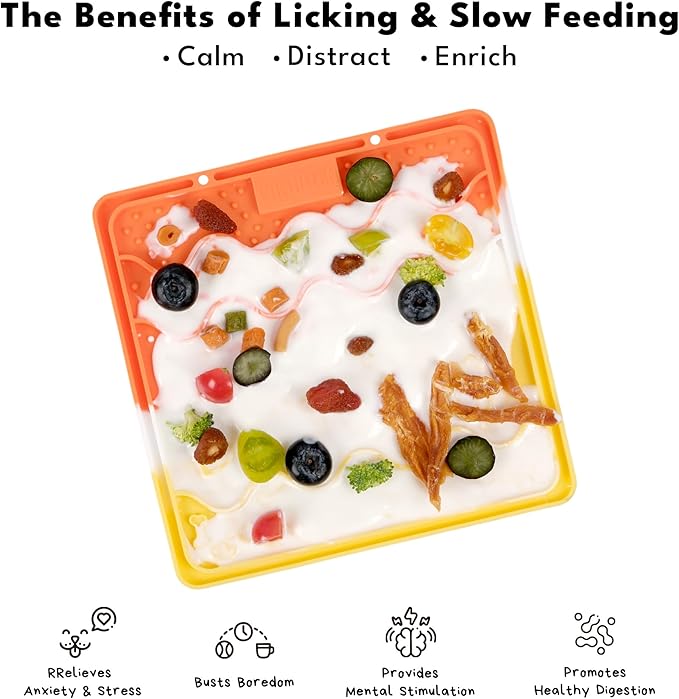 CHEWFFON Birthday Lick Mat for Dogs and Cats, Silicone Licking Pad with Suction Cups for Anxiety Relief, Interactive Slow Feeder for Dog Treats - Bathing & Grooming Distraction Toy, Lavender Dream