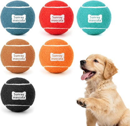 2.5" Dog Tennis Balls 6-Pack – Silent Bounce, Tough Rubber Core, Durable Fetch & Training Toys for Indoor/Outdoor Play, for Small Medium Large Dogs (Classic Mixed Color,6-Pack)