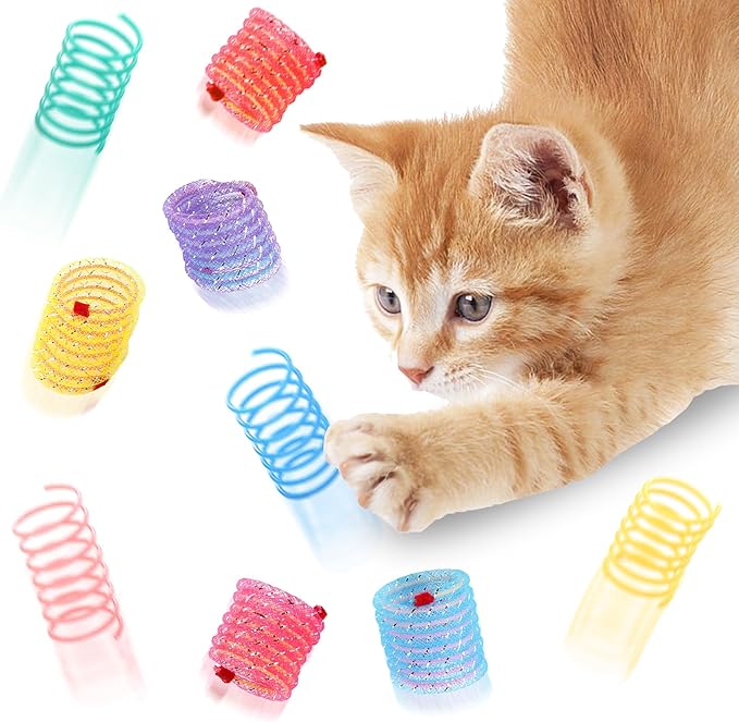 SunGrow Cat Coil Springs, Feline Entertainment for Indoor Kitten, Plastic and Woven Colorful Wire Tube, Pet Interactive Spiral, Activity Tool, Cat’s Supplies & Accessories, 30 Pcs per Pack 