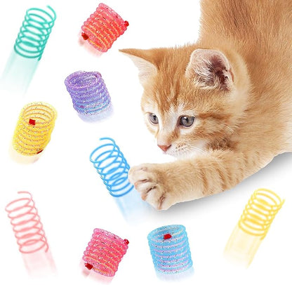 SunGrow Cat Coil Springs, Feline Entertainment for Indoor Kitten, Plastic and Woven Colorful Wire Tube, Pet Interactive Spiral, Activity Tool, Cat’s Supplies & Accessories, 30 Pcs per Pack 