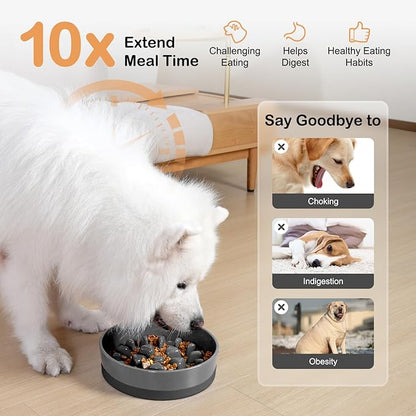 Sted Ceramic Slow Feeder Dog Bowls for Medium Large Breed, Slow Feeding Dog Bowl, Dogs Food Bowls for Fast Eaters, Puzzle Dogs Food Bowl with Silicone Base, Maze Grey