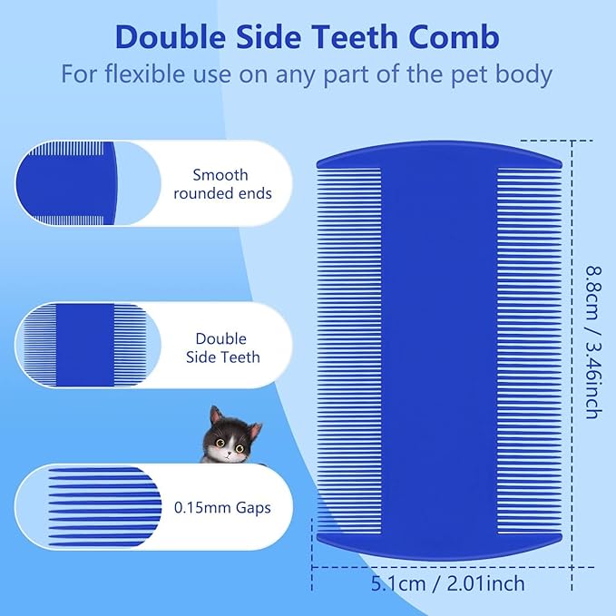 4-in-1 Pet Comb Set: Flea Lice Comb for Cats & Dogs, 4 Styles, All Hair Types, Blue