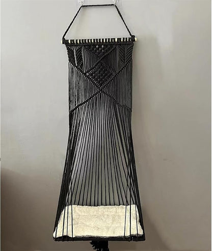 Macrame Hanging Cat Hammock Bed Cat Swing House Space Saving Window Perch with Washed Cotton Cats Toy Tassel Basket Tapestry (Black, Swing Bed+Cushion, L)