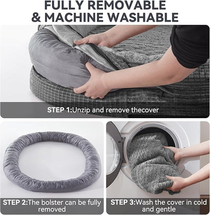 JOEJOY Orthopedic Dog Beds Large Sized Dog, XL Egg-Crate Memory Foam Pet Couch Bed with Bolster Sides, Waterproof Lining, Removable Washable Cover & Non-Slip Bottom, Grey