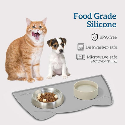 OHMO - Cat Food Mat, Silicone Pet Feeding Mat for Floor Non-Skid Waterproof Dog Water Bowl Tray, Easy to Clean Pet Placemat