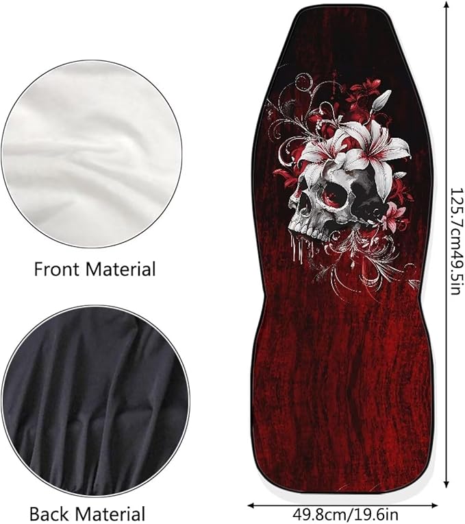 Gothic Skull Car Seat Cover Front Seat Cushion Covers, Washable and Breathable Car Accessories Universal Fits SUV, Sedan, Van, Truck Easy to Install, Black Red