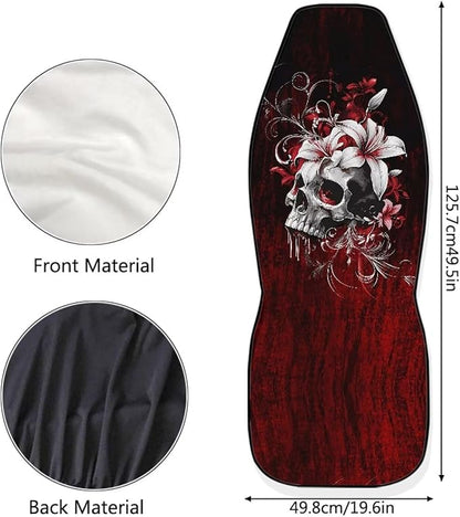 Gothic Skull Car Seat Cover Front Seat Cushion Covers, Washable and Breathable Car Accessories Universal Fits SUV, Sedan, Van, Truck Easy to Install, Black Red