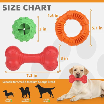 KOOLTAIL Dog Chew Toys for Aggressive Chewers, 3 Pack Durable Tough Bone for Teeth Cleaning, Non-Toxic Rubber Indestructible Dog Toys, Funny Puzzle Dog Toy for Small Medium Large Breed Dogs Best Gift
