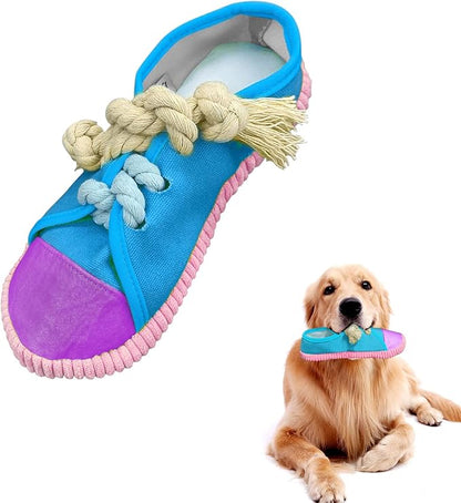 WishLotus Dog Squeaky Toys, Shoes-Shaped Dogs Chew Toys Tear-Resistant Dogs Plush Toys for Teeth Grinding & Relieve Boredom for Dog Gifts (Blue)