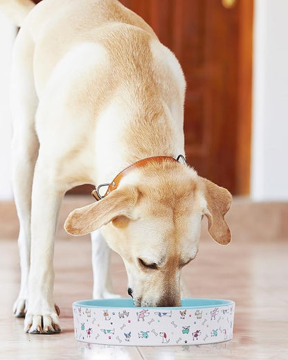 Slow Feeder Dog Bowl, Ceramic Dog Bowls 1.5 Cup Puzzle Feeder - Stops Fast Eating, Prevents Bloat, Choking & Black Chin for Medium/Large Dogs, Blue