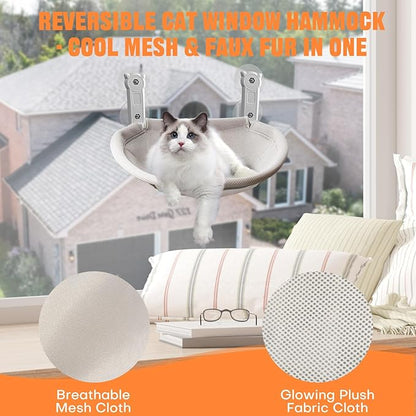 Homegroove Cat Window Perch, 18 x 12 Inch Foldable Cat Hammock for Window with Sturdy Metal Frame, Breathable Cordless Window Bed for Resting Seat for Indoor Cats (Grey, 18 x 12 Inch)
