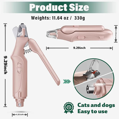 2-in-1 Cat Nail Clippers & Dog Nail Clippers Trimmers for Large Medium Small Dogs Cats Claw Trimmer Quick Sensor and Safety Guard USB Rechargeable with 2 LED Lights Dogs Nail Trimmer