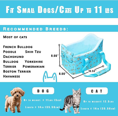 Cullaby Console Dog Car Seat - Portable Dogs Armrest Booster Seat for Small Dog, Anti-Collapse Pet Car Seat with Soft Cushion Safety Belt, Support Pet Up to 11lbs (Blue Daisy)