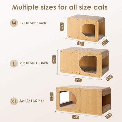 EHEYCIGA Cardboard Cat Scratcher House, 20-Inch Corrugated Cat Scratcher for Indoor Cats, Large Scratching Board Pad, Brown