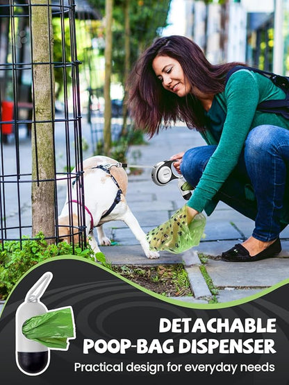 Retractable Dog Leash with LED Flashlight, Douexio Upgrade 3 in 1 Dog Leash Retractable for Small Medium Dogs Up to 66 lbs, 16ft, Anti-Slip Handle,One-Handed Brake (White)