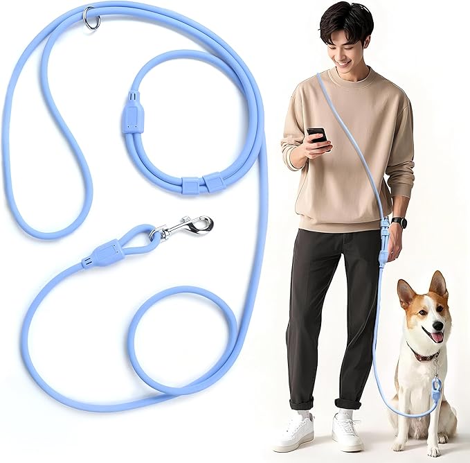 PetiFine Hands Free Dog Leash, Crossbody Waist Leash for Dog Walking, 8 ft Multifunctional Waterproof Standard Lead for Swimming,Running,Training (Small,Blue)