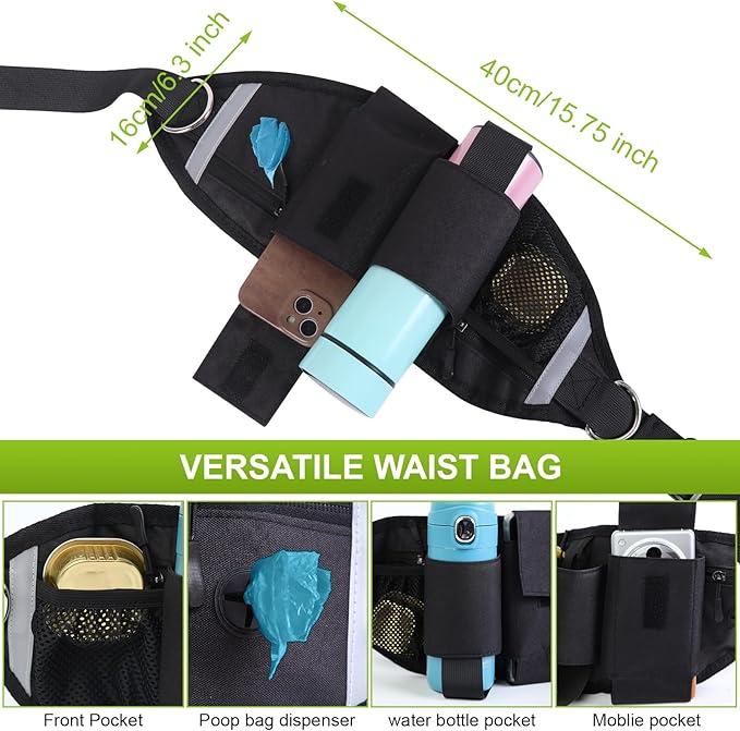 Hands Free Dog Leash, Waist Leash for Dog Walking, Running, Jogging, Waist Leashes with Adjustable Belt, Medium & Large Dogs Running Leashes Hands Free, Dual Padded Handles and Durable Bungee(Blue)