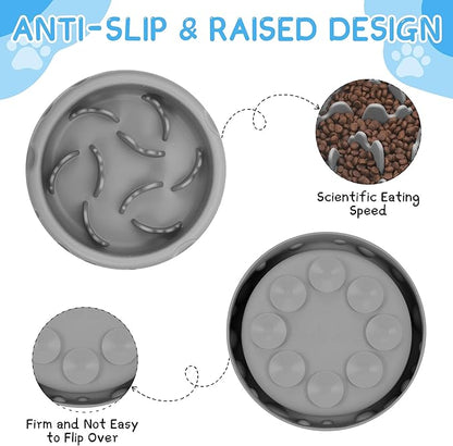 Slow Feeder Dog Bowls, Silicone Large Dog Plates for Food with Non-Slip, Cats Eating Dogs Bowl with Spiral Maze Design, Dogs Food Slow Feeder Bowl Dishes for Indoor and Outdoor (Grey)