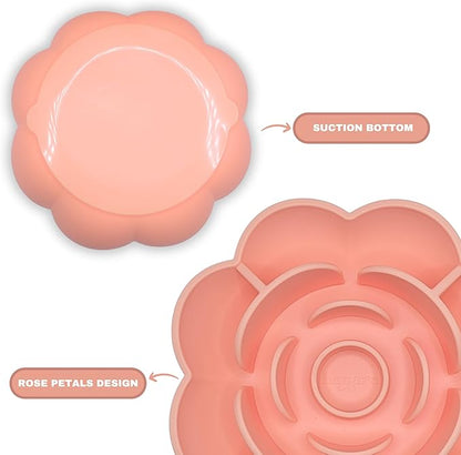 Hanara Sillicone Slow Feeder Dog Bowls & Lick Mat with Suction Bottom | Rose Petals Design | Promotes Better Digestion, Prevent Choking | Dish Washer Safe | Great Size for All Breed (Peach Beige)