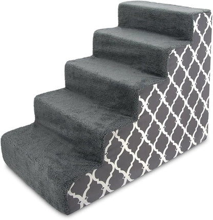 Best Pet Supplies Dog Stairs & Steps - Foam Steps for Small Dogs & Cats, Non-Slip Indoor Balanced Pet Step Support, Dog Ramp, No Assembly, Gray Lattice Print, 5-Step (22.5-inch Height)