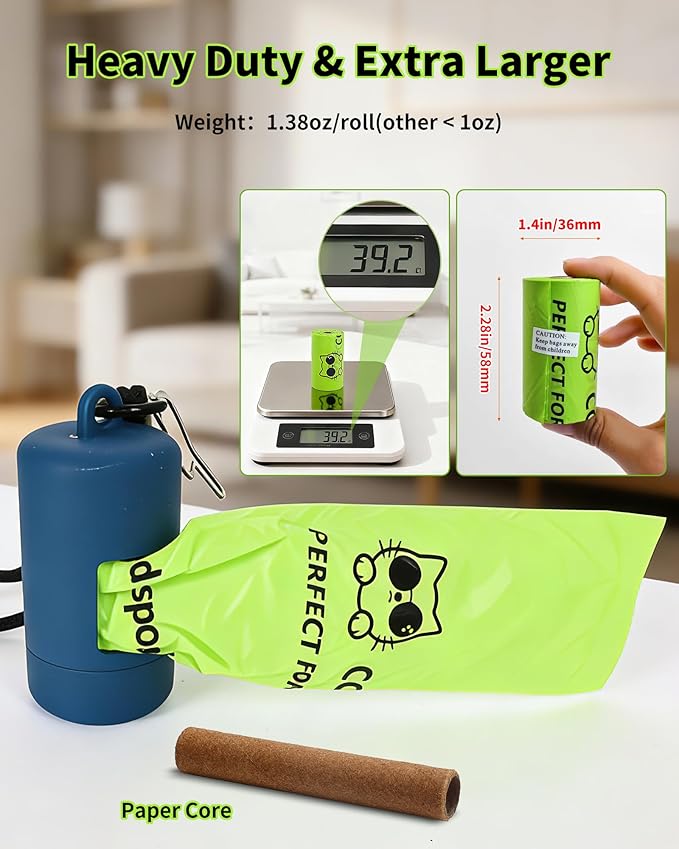 Dog Poop Bags with Dispenser & Holder, Guaranteed Leak Proof, Unscented Extra Thick Heavy Duty Tear-resistant 18-Micron Waste Bag Refill Rolls (NavyBlue (105-Bags, 1-Dispenser))