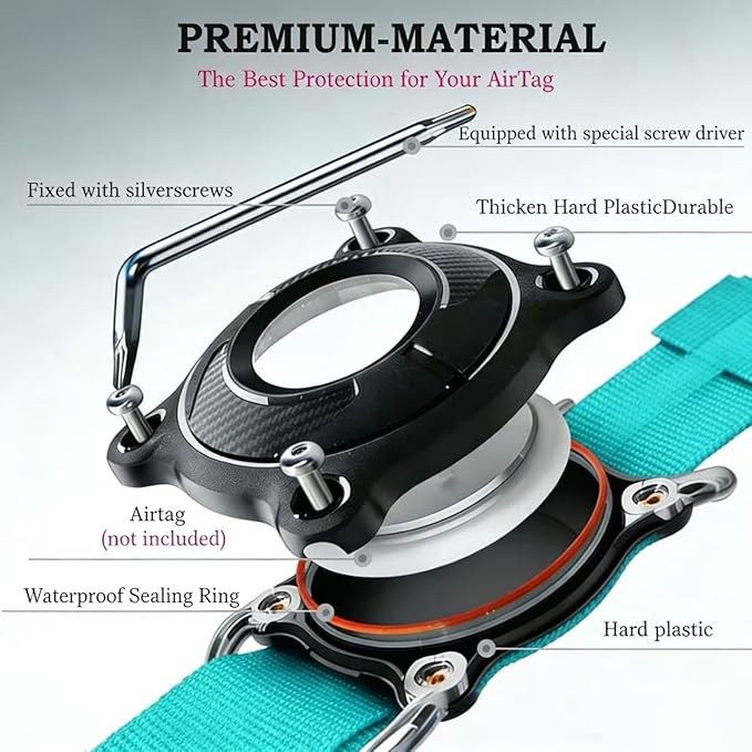 Xqpetlihai Upgraded AirTag Dog Collar Waterproof Tactical Dog Collar with AirTag Holder Heavy Duty Dog Collars for Large Dogs (Teal，XL