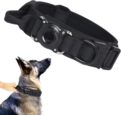 Xqpetlihai Upgraded AirTag Dog Collar Waterproof Tactical Dog Collar with AirTag Holder Heavy Duty Dog Collars for Large Dogs (Black，XL