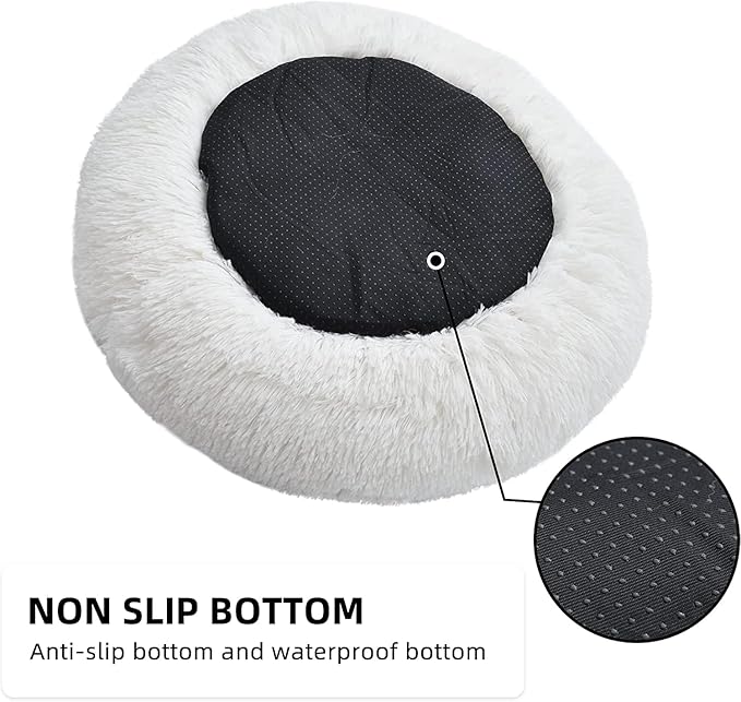 Cat Beds for Indoor Cats - Cat Bed Washable 24 inches, Dog Beds for Small Medium Dogs, Anti Anxiety Round Fluffy Plush Faux Fur Pet Bed, Thick Bottom