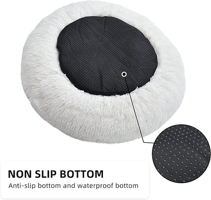 Cat Beds for Indoor Cats - Cat Bed Washable 24 inches, Dog Beds for Small Medium Dogs, Anti Anxiety Round Fluffy Plush Faux Fur Pet Bed, Thick Bottom