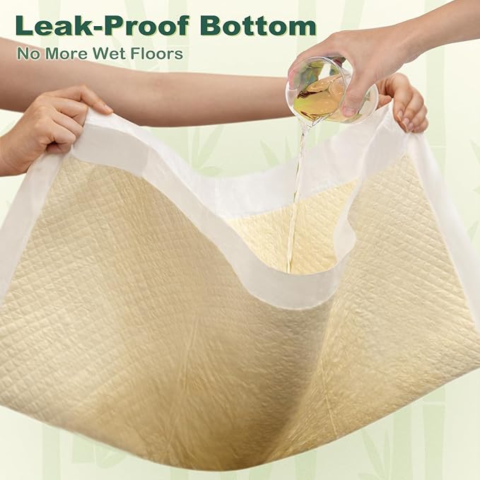 MIZOK 100 Counts Pee Pads for Dogs 36"x36", Bamboo Dog Pads Extra Large Super Absorbent & Leak-Proof, 4-Corner Adhesive Tabs, Wee Wee Pads for Dogs Superior Odor Protection, Jumbo