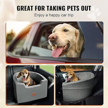 VEVOR Dog Car Seat, Waterproof Dog Booster Seat for Car with a Storage Pocket, Clip-On Safety Leash and Sponge Filling, Pet Bed for Small & Medium Dogs up to 55lbs, Gray