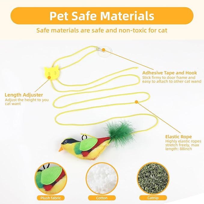 Tocirelo Interactive Cat Toys Bird - Realistic Cat Interactive Toys for Indoor Cats with Catnip and Feather, 3 Pack Hanging Chirping Bird Cat Toy, Bored Kitten Kicker Chase Exercise Door Frame Toy