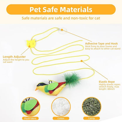 Tocirelo Interactive Cat Toys Bird - Realistic Cat Interactive Toys for Indoor Cats with Catnip and Feather, 3 Pack Hanging Chirping Bird Cat Toy, Bored Kitten Kicker Chase Exercise Door Frame Toy