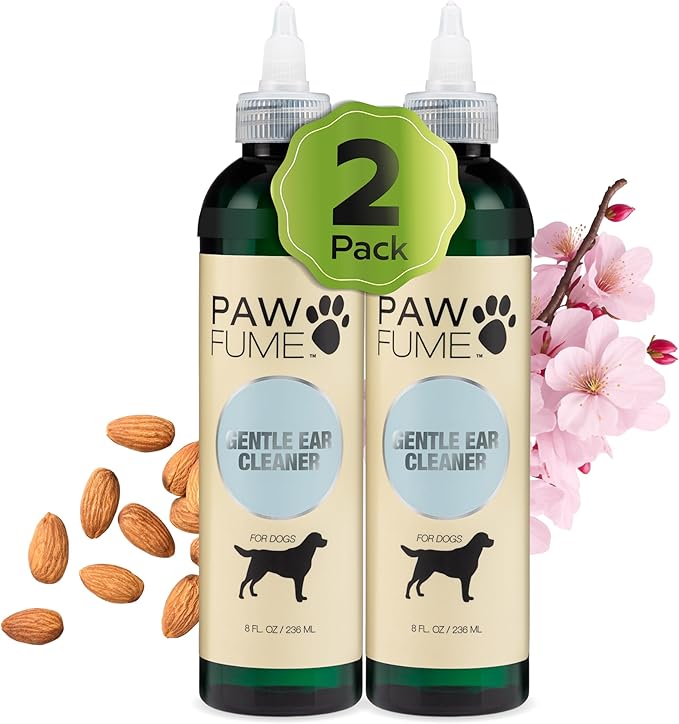 Paw Fume Dog Ear Cleaner Solution, 2-Pack – Soothe Itchy Ears Instantly – with St. John’s Wort & Almond Extracts, Vet-Certified Formula, Alcohol-Free & Sulfate-Free – Dog Ear Wash for All Breeds