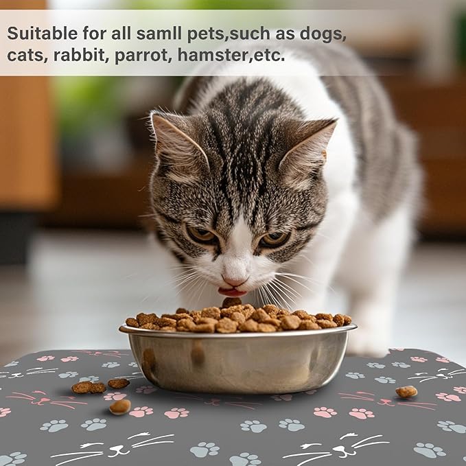 Patterned Cat & Dog Bowl Mat for Food and Water, 12"×20" Quick Dry Absorbent Pet Feeding Mat, Eco-Friendly Dog Placemat